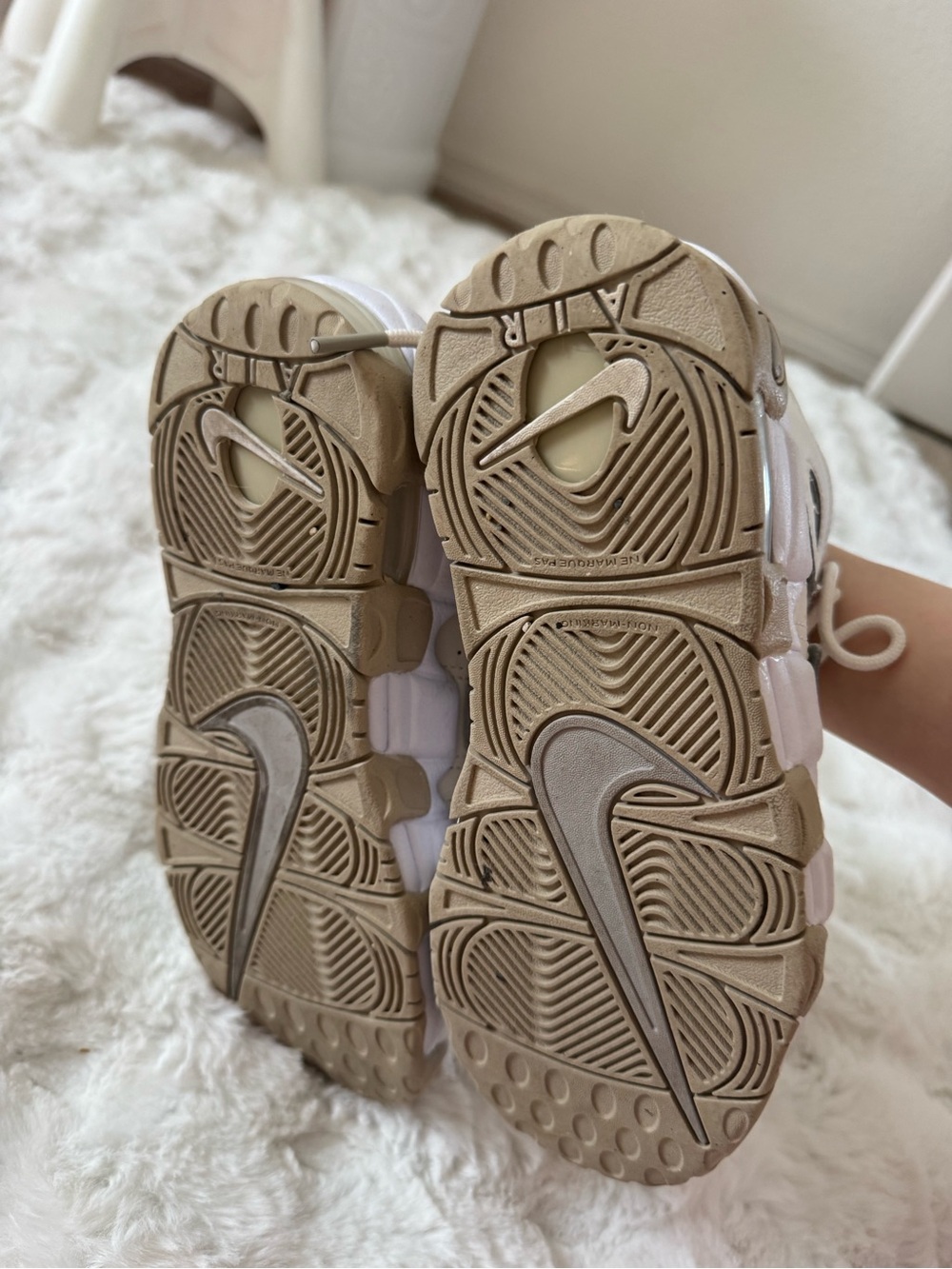 Nikee White and Tan Air More Uptempo Sneakers - Picture 4 of 5